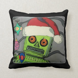 Mid-Century Modern Abstract Christmas Robot Throw Pillow