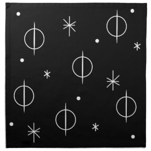 Mid Century Modern Abstract Circles Stars Black Cloth Napkin