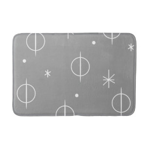 Mid Century Modern Abstract Circles Stars Gray Bath Mat