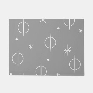Mid Century Modern Abstract Circles Stars Gray Doormat