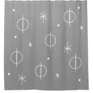 Mid Century Modern Abstract Circles Stars Gray Shower Curtain