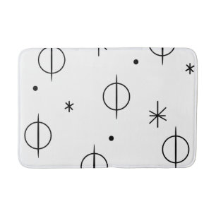Mid Century Modern Abstract Circles Stars White Bath Mat