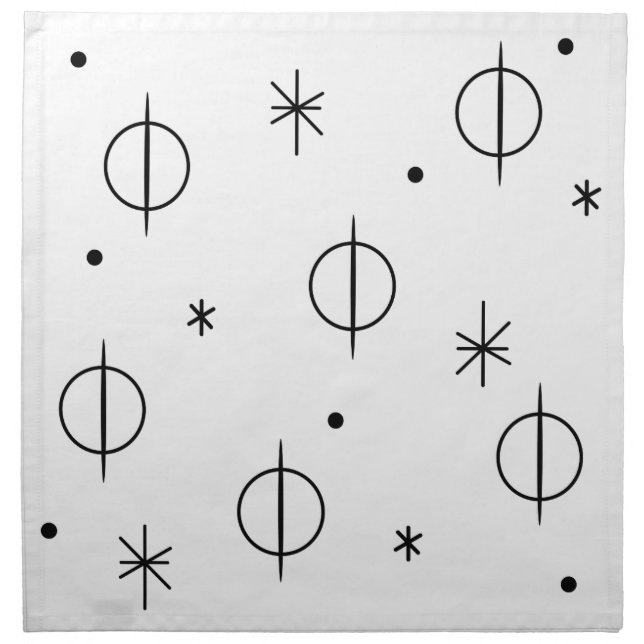 Mid Century Modern Abstract Circles Stars White Cloth Napkin (Front)