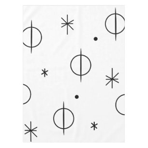 Mid Century Modern Abstract Circles Stars White Tablecloth