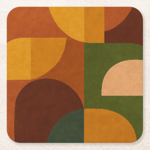 Mid-Century Modern Abstract Composition Square Paper Coaster