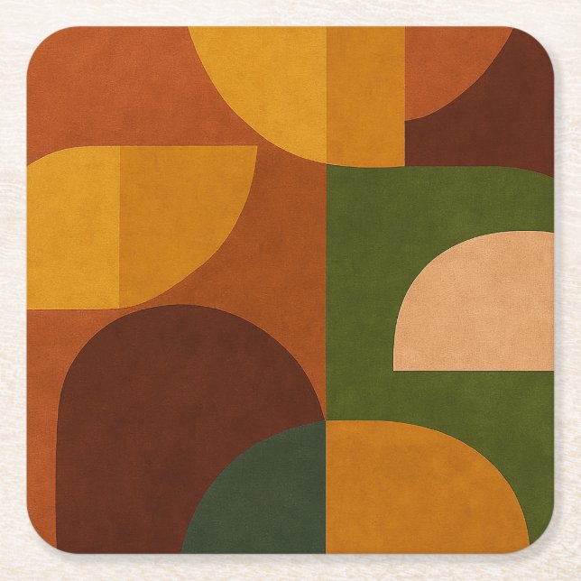 Mid-Century Modern Abstract Composition Square Paper Coaster (Front)