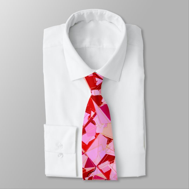 Mid-Century Modern Abstract, Dark Red and Pink Tie (Tied)