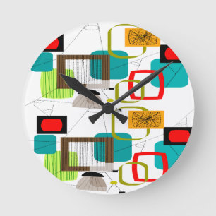 Mid-Century Modern Abstract Design Round Clock