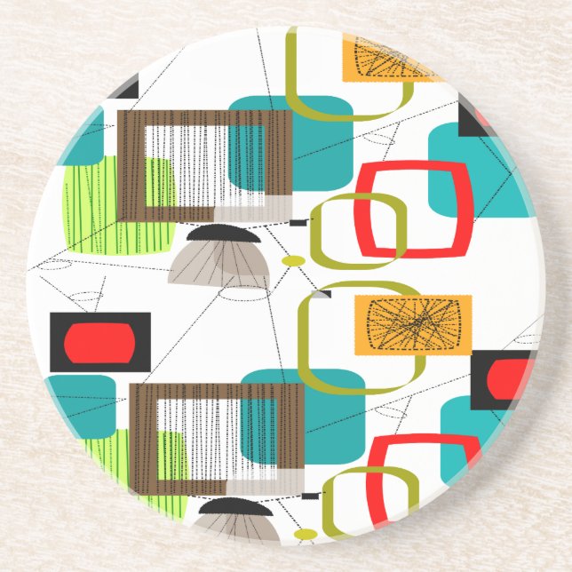 Mid-Century Modern Abstract Design Sandstone Coaster (Front)