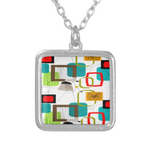 Mid-Century Modern Abstract Design Silver Plated Necklace