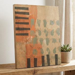Mid-century modern abstract earth tones wood wall art