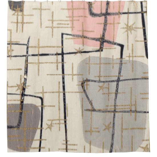 Mid Century Modern Abstract Fabric Shower Curtain