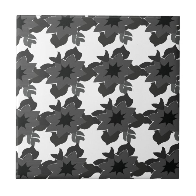 Mid Century Modern Abstract Floral Pattern Ceramic Tile (Front)