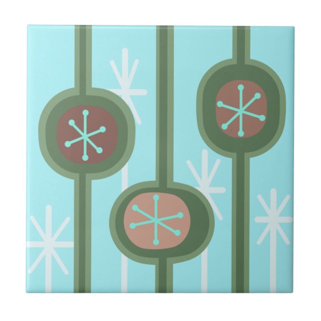 Mid Century Modern Abstract Flowers (Spring) Ceramic Tile (Front)