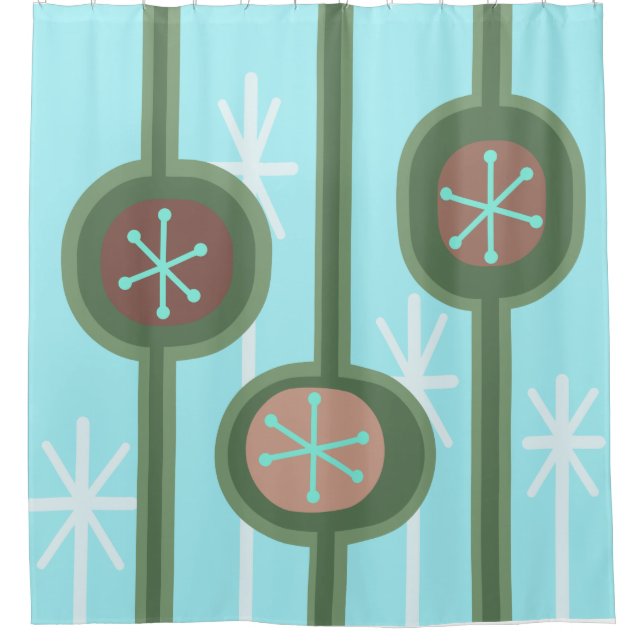 Mid Century Modern Abstract Flowers (Spring) Shower Curtain (Front)