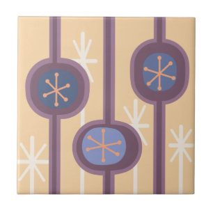 Mid Century Modern Abstract Flowers (Summer) Ceramic Tile