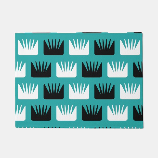 Mid Century Modern Abstract Flowers Teal Doormat (Front)