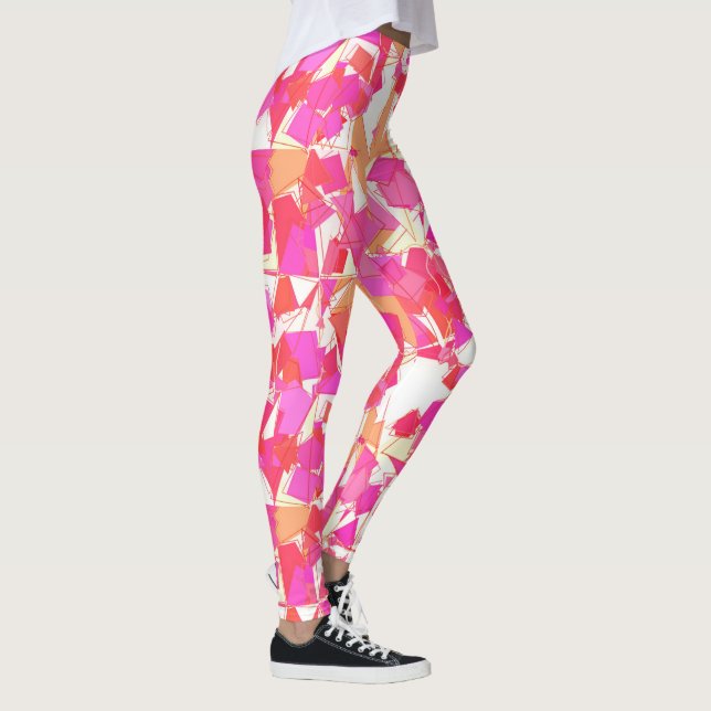 Mid-Century Modern Abstract, Fuchsia, Coral Orange Leggings (Right)