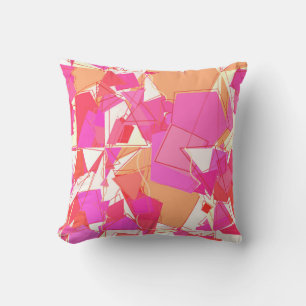 Mid-Century Modern Abstract, Fuchsia, Coral Orange Throw Pillow