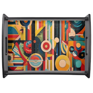 Mid-Century Modern Abstract Geometric Circles Serving Tray