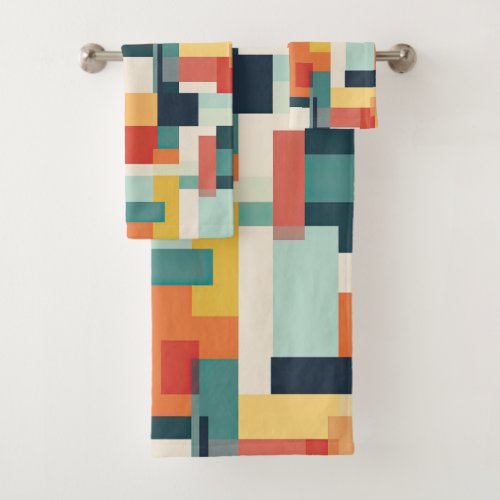 Mid Century Modern Abstract Geometric Color Block Bath Towel Set