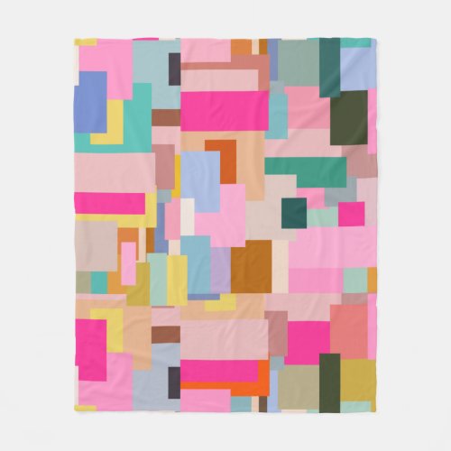 Mid Century Modern Abstract Geometric Color Block Fleece Blanket