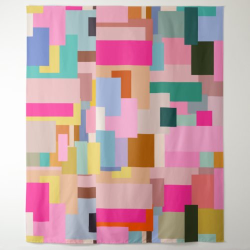 Mid Century Modern Abstract Geometric Color Block Tapestry