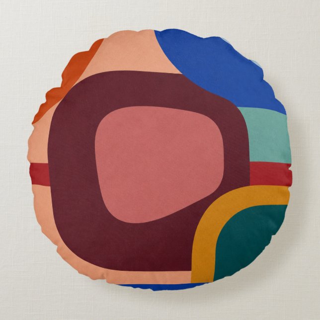 Mid-Century Modern Abstract Geometric Pattern Round Pillow (Front)
