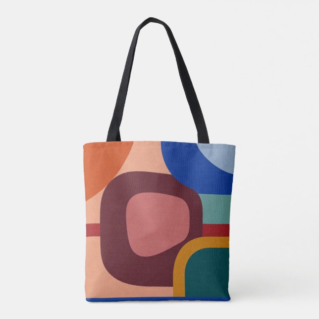 Mid-Century Modern Abstract Geometric Pattern Tote Bag (Back)