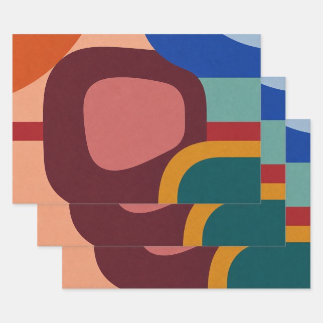 Mid-Century Modern Abstract Geometric Pattern Wrapping Paper Sheets (Set)