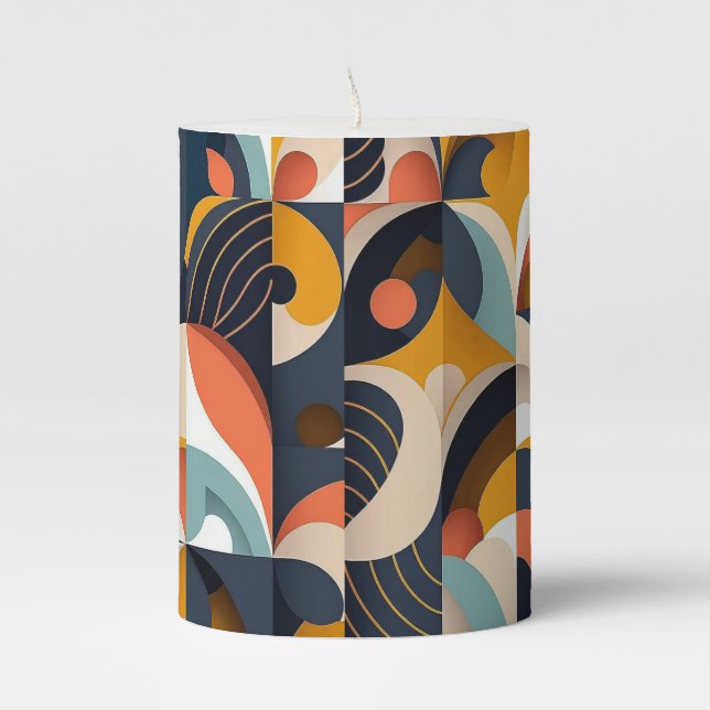 Mid Century Modern Abstract Geometric Pillar Candle (Front)