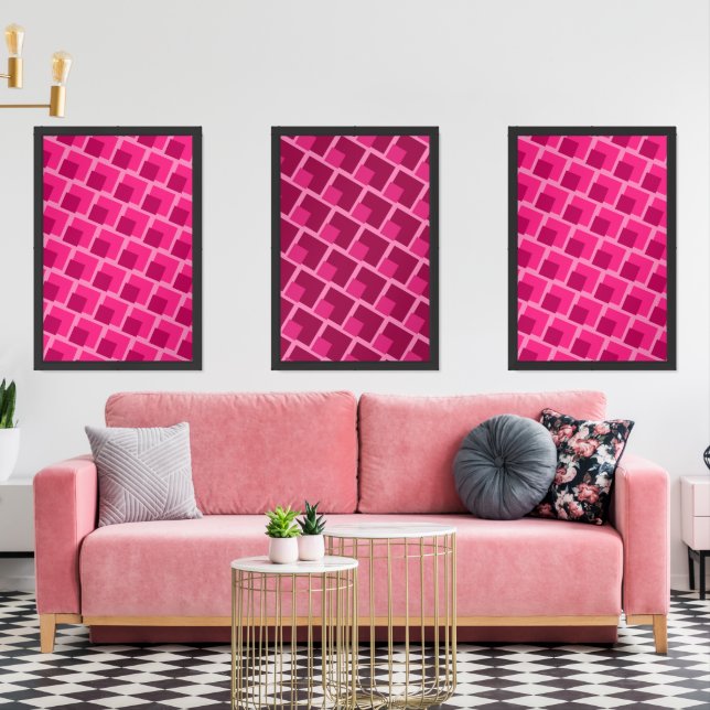 mid century modern abstract geometric pink wall art sets (Livingroom)