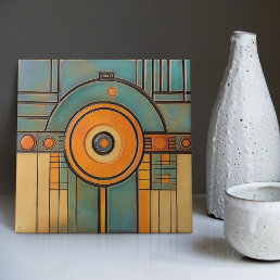 Mid-Century Modern Abstract Geometric Symmetry Ceramic Tile