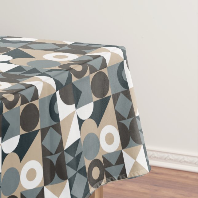 Mid Century Modern Abstract Gray Neutral Tablecloth (In Situ)