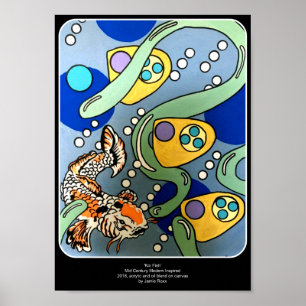 Mid-Century Modern Abstract Koi Fish painting Poster