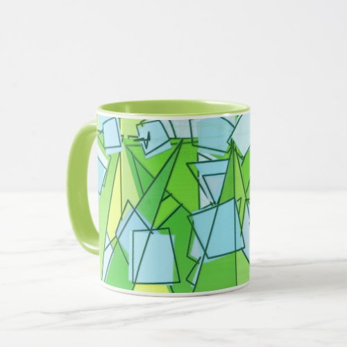 Mid_Century Modern Abstract Lime Green and Yellow Mug