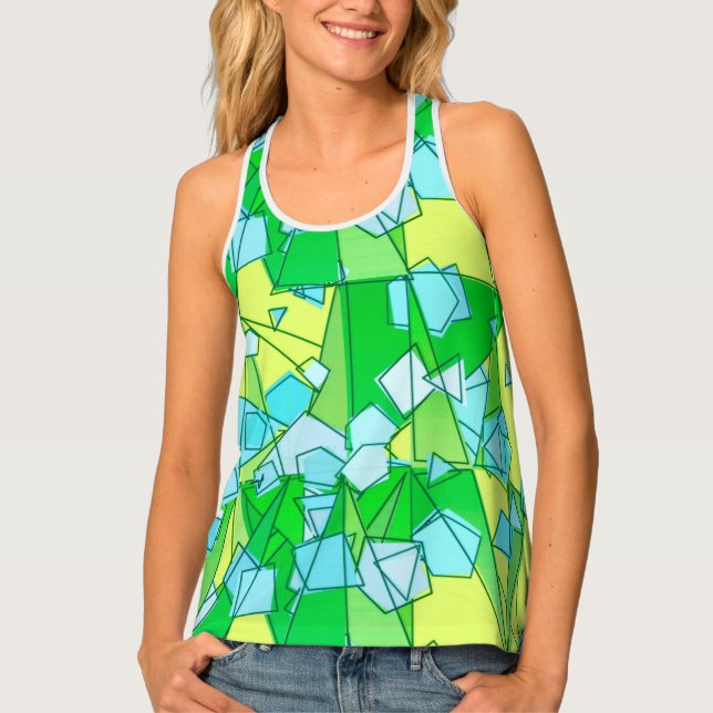 Mid-Century Modern Abstract, Lime Green and Yellow Tank Top (Front)