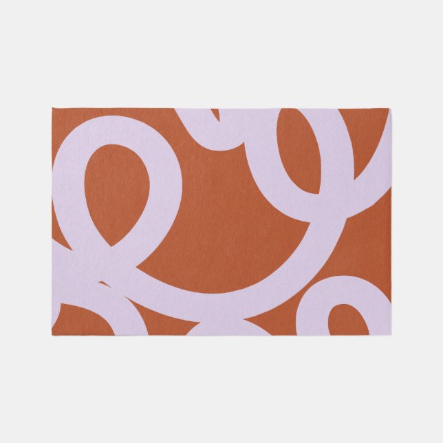 Mid Century Modern Abstract Lines Brown And Purple Rug (Front)