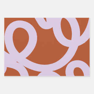 Mid Century Modern Abstract Lines Brown And Purple Wrapping Paper Sheets