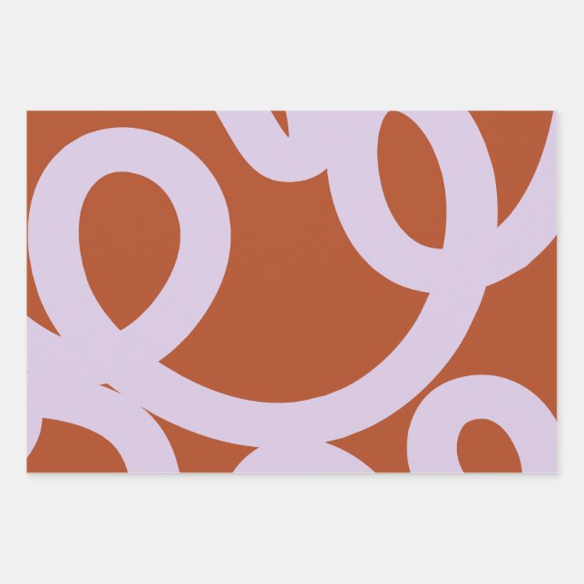 Mid Century Modern Abstract Lines Brown And Purple Wrapping Paper Sheets (Front)