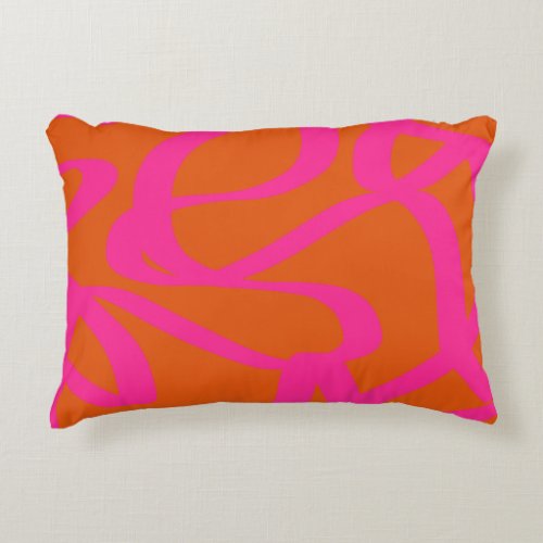 Mid Century Modern Abstract Lines Orange And Pink Accent Pillow