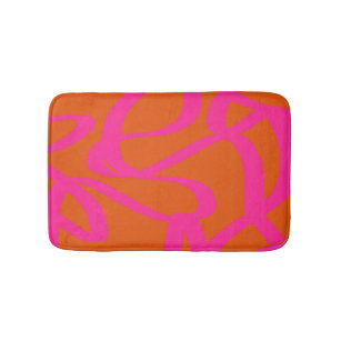 Mid Century Modern Abstract Lines Orange And Pink Bath Mat