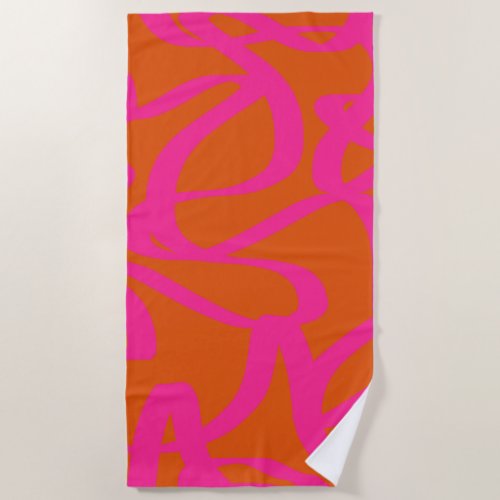 Mid Century Modern Abstract Lines Orange And Pink Beach Towel