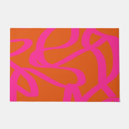 Mid Century Modern Abstract Lines Orange And Pink Doormat