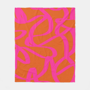 Mid Century Modern Abstract Lines Orange And Pink Fleece Blanket