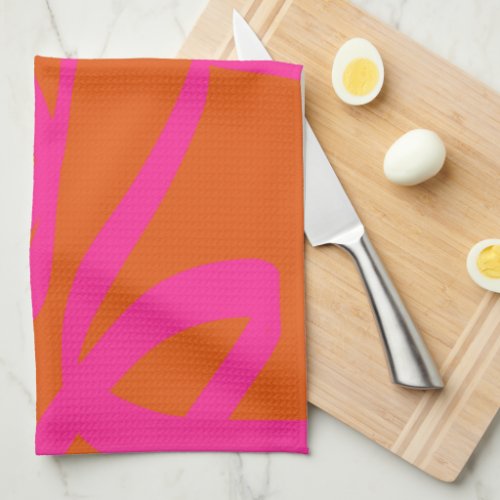 Mid Century Modern Abstract Lines Orange And Pink Kitchen Towel