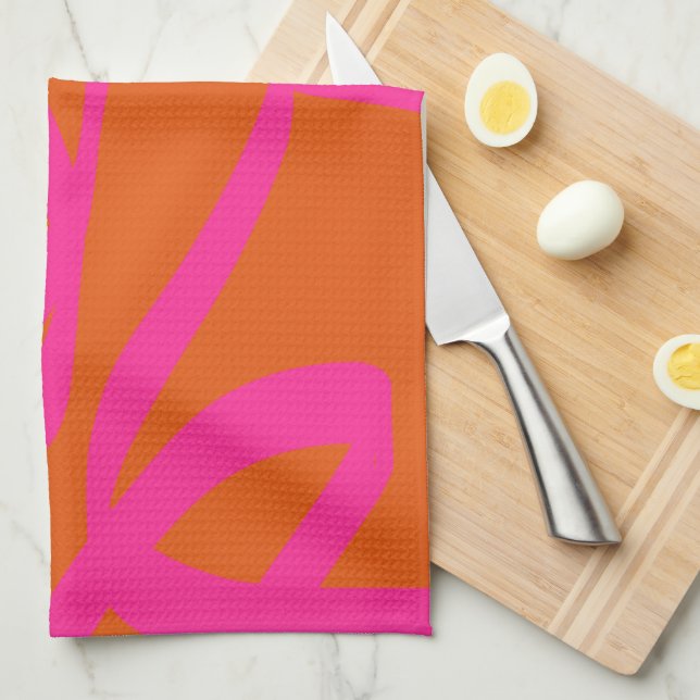 Mid Century Modern Abstract Lines Orange And Pink Kitchen Towel (Quarter Fold)