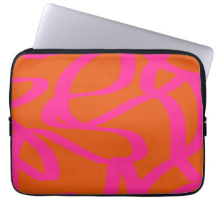 Mid Century Modern Abstract Lines Orange And Pink Laptop Sleeve