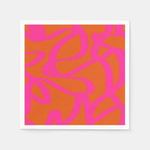 Mid Century Modern Abstract Lines Orange And Pink Napkins