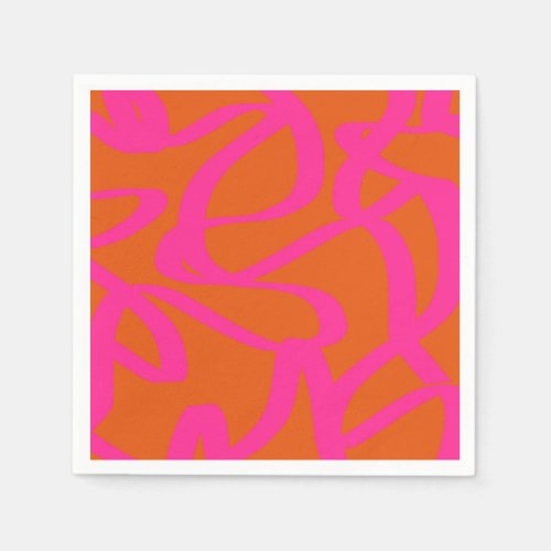 Mid Century Modern Abstract Lines Orange And Pink Napkins